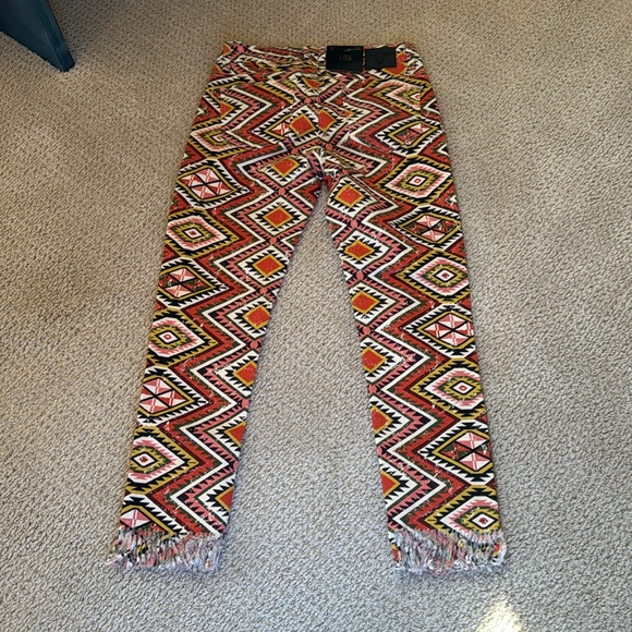 Lucky & Blessed Boho Hippie Cowboy Aztec Print Pants Fray - Picture 4 of 4